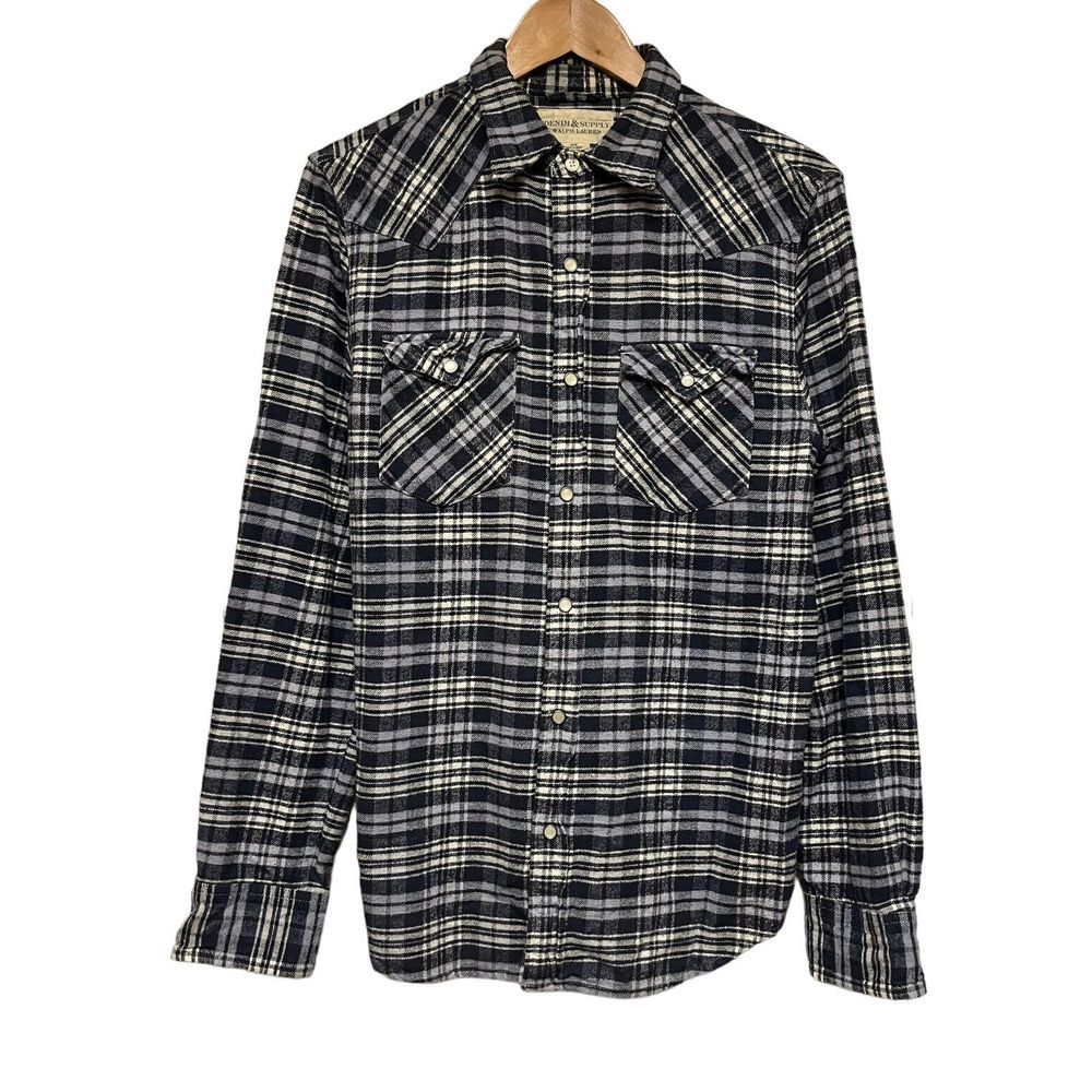Denim & Supply Ralph Lauren Mens Pearl Snap Flannel Shirt Plaid Western Pocket M